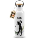 Trinkflasche mit Bambusdeckel - Golf Silhouette Frau -...