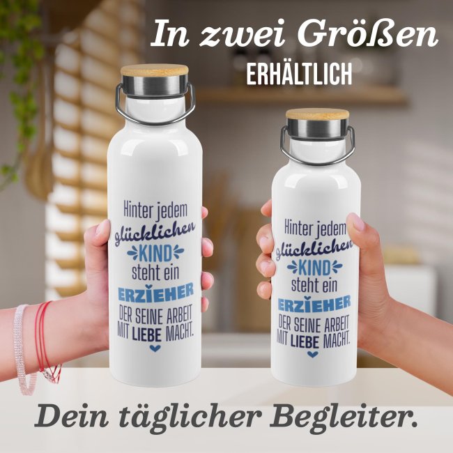 Trinkflasche mit Bambusdeckel - Hinter jedem Kind steht ein Erzieher -