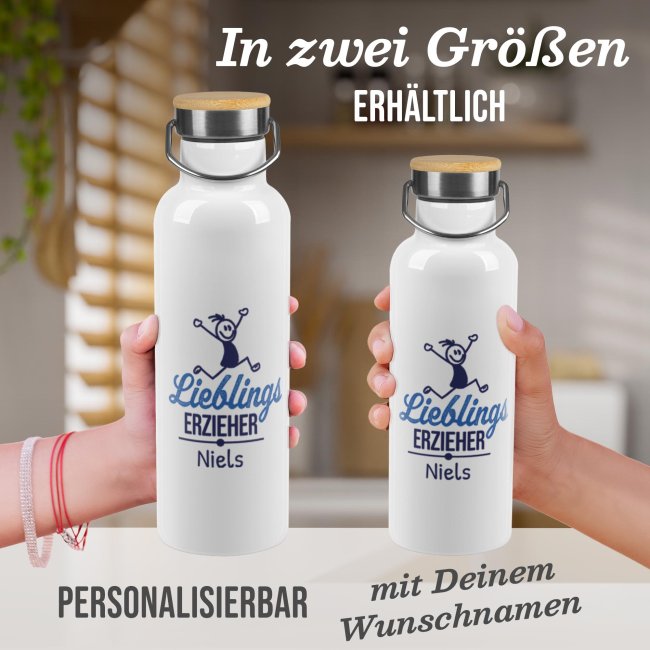 Trinkflasche mit Bambusdeckel - Lieblingserzieher - mit Name -