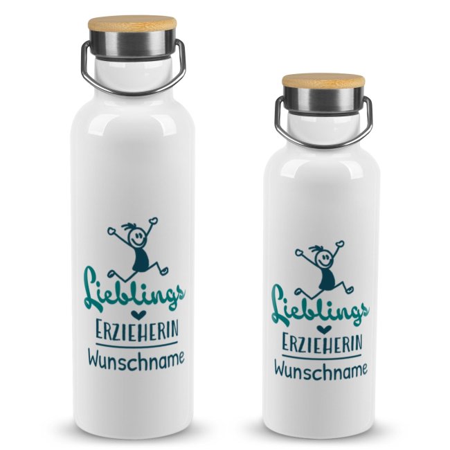 Trinkflasche mit Bambusdeckel - Lieblingserzieherin - mit Name -