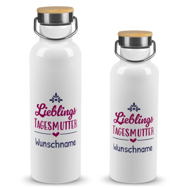 Trinkflasche mit Bambusdeckel - Lieblings Tagesmutter - mit Name -