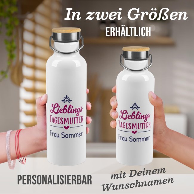 Trinkflasche mit Bambusdeckel - Lieblings Tagesmutter - mit Name -