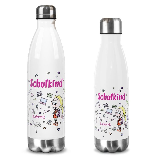 Trinkflasche mit Bambusdeckel zur Einschulung - Schulkind M&auml;dchen - mit Name selbst gestalten