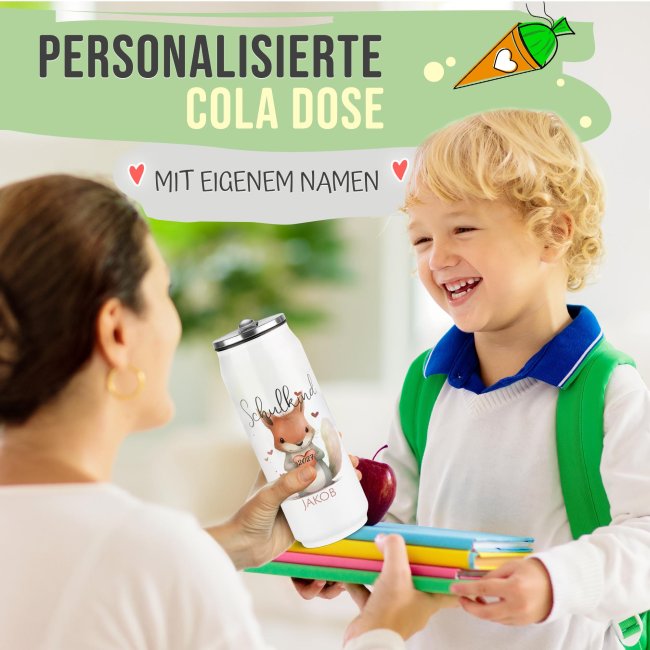 Cola-Dose - Schulkind Eichh&ouml;rnchen - mit Name &amp; Jahr - Wei&szlig; 420 ml