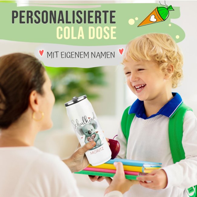 Cola-Dose - Schulkind Koala - mit Name &amp; Jahr - Wei&szlig; 420 ml