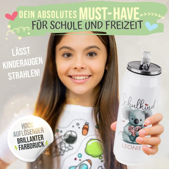 Cola-Dose - Schulkind Koala - mit Name &amp; Jahr - Wei&szlig; 420 ml