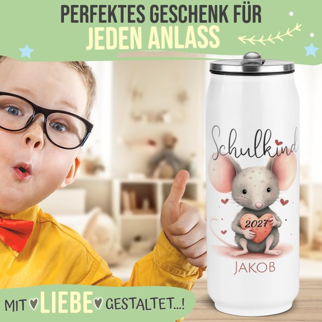 Cola-Dose - Schulkind Maus - mit Name &amp; Jahr - Wei&szlig; 420 ml