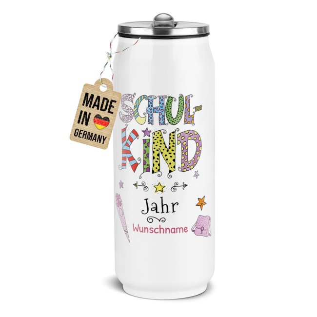 Cola-Dose - Schulkind M&auml;dchen - mit Name &amp; Jahr - Wei&szlig; 420 ml