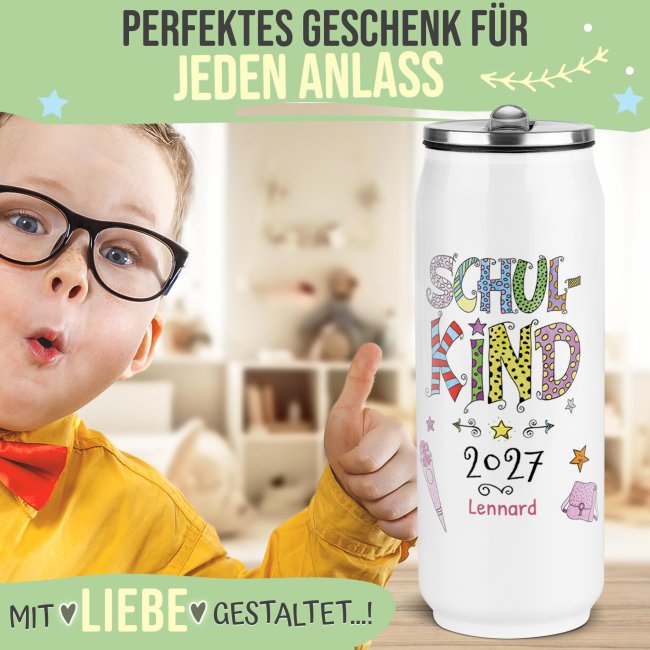 Cola-Dose - Schulkind M&auml;dchen - mit Name &amp; Jahr - Wei&szlig; 420 ml