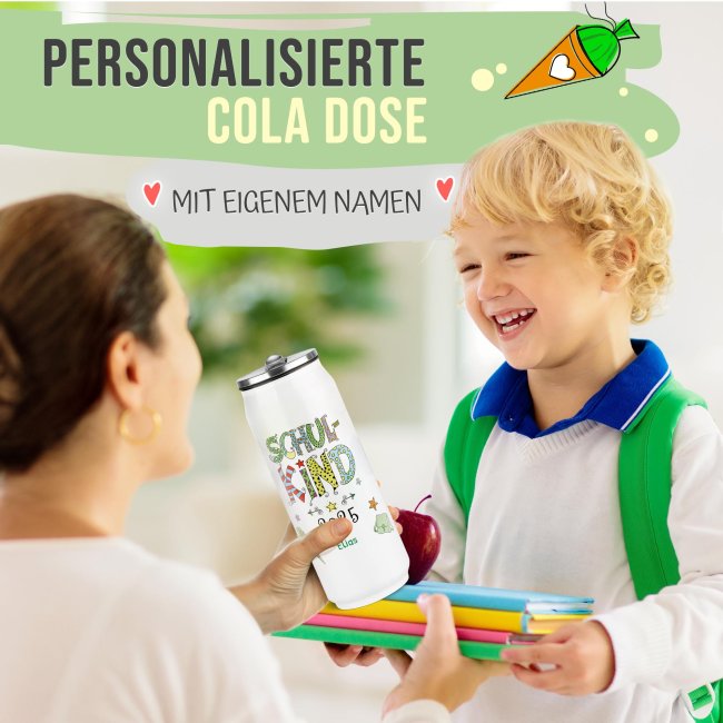 Cola-Dose - Schulkind Junge - mit Name &amp; Jahr - Wei&szlig; 420 ml