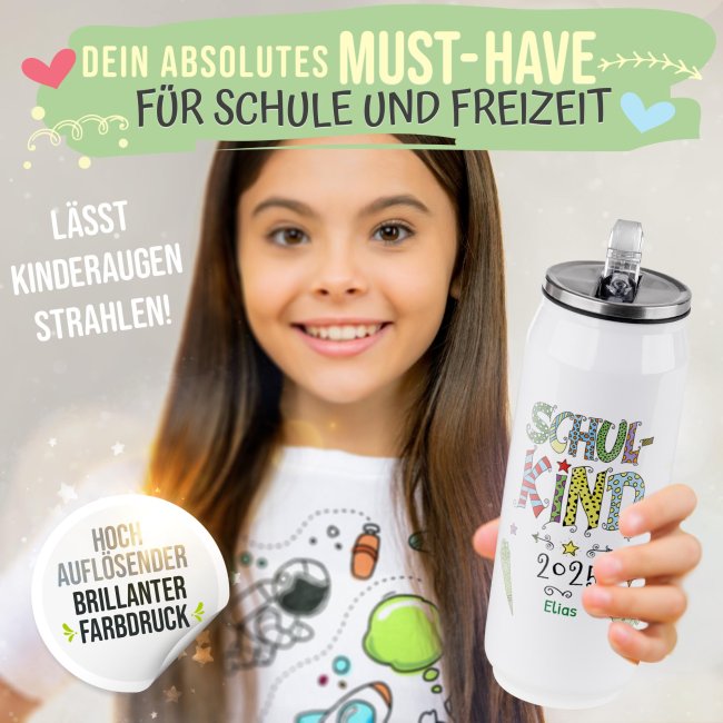 Cola-Dose - Schulkind Junge - mit Name &amp; Jahr - Wei&szlig; 420 ml