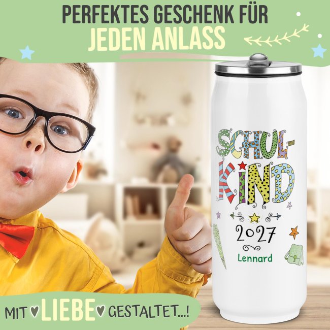 Cola-Dose - Schulkind Junge - mit Name &amp; Jahr - Wei&szlig; 420 ml