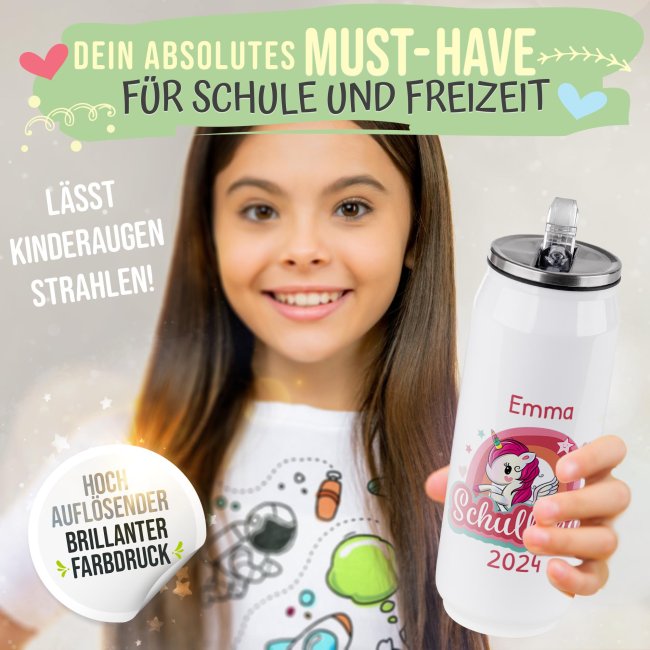 Cola-Dose - Schulkind Einhorn - mit Name &amp; Jahr - Wei&szlig; 420 ml