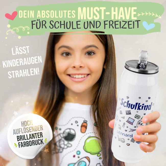 Cola-Dose - Schulkind Junge - mit Name - Wei&szlig; 420 ml