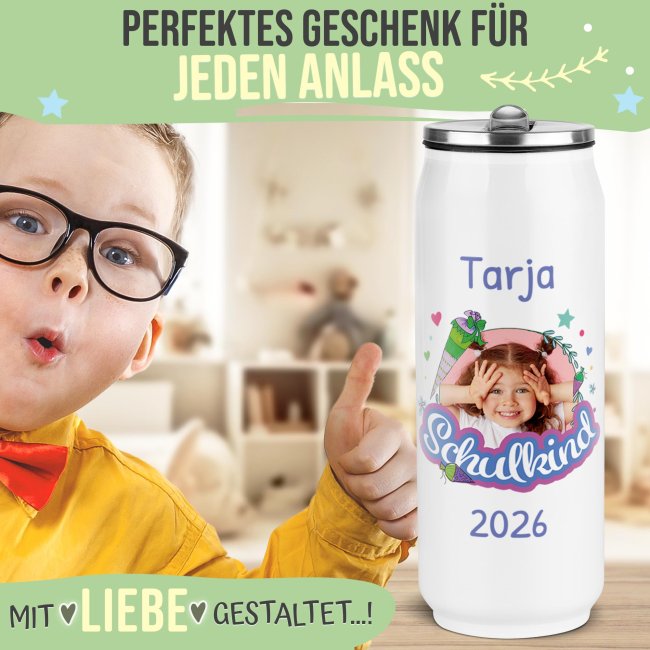 Cola-Dose - Schulkind Rosa - mit Foto, Name &amp; Jahr - Wei&szlig; 420 ml