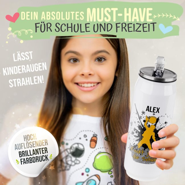 Cola-Dose - Rockt die Schule Junge - mit Name - Wei&szlig; 420 ml