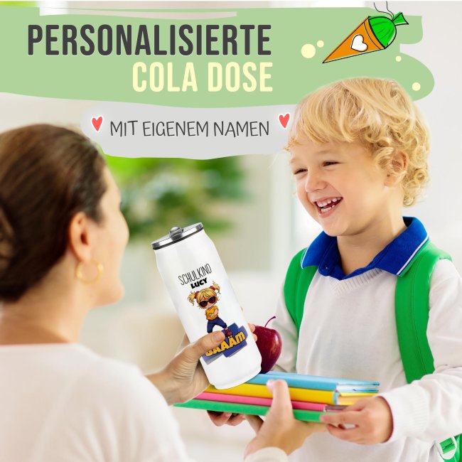 Cola-Dose - Schulkind B&auml;&auml;&auml;m Girl - mit Name - Wei&szlig; 420 ml