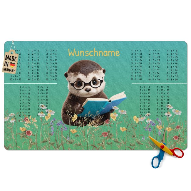 Schreibtischunterlage f&uuml;r Kinder - Otter mit kleinem 1x1 - mit Name personalisierbar - 3 Gr&ouml;&szlig;en