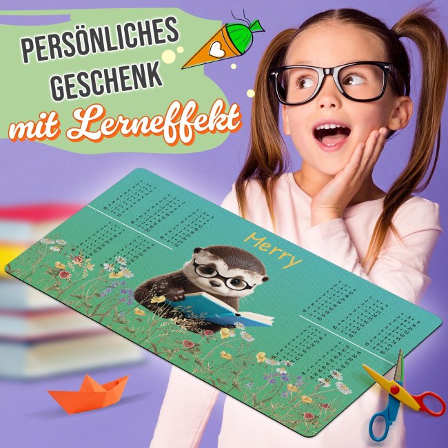 Schreibtischunterlage f&uuml;r Kinder - Otter mit kleinem 1x1 - mit Name personalisierbar - 3 Gr&ouml;&szlig;en