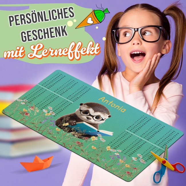 Schreibtischunterlage f&uuml;r Kinder - Otter mit gro&szlig;em 1x1 - mit Name personalisierbar - 3 Gr&ouml;&szlig;en