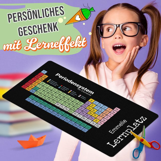 Schreibtischunterlage f&uuml;r Kinder - Periodensystem - mit Name personalisierbar - 3 Gr&ouml;&szlig;en