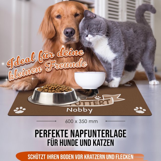 Napfunterlage mit Foto &amp; Name personalisieren - Hier futtert - 4 Gr&ouml;&szlig;en