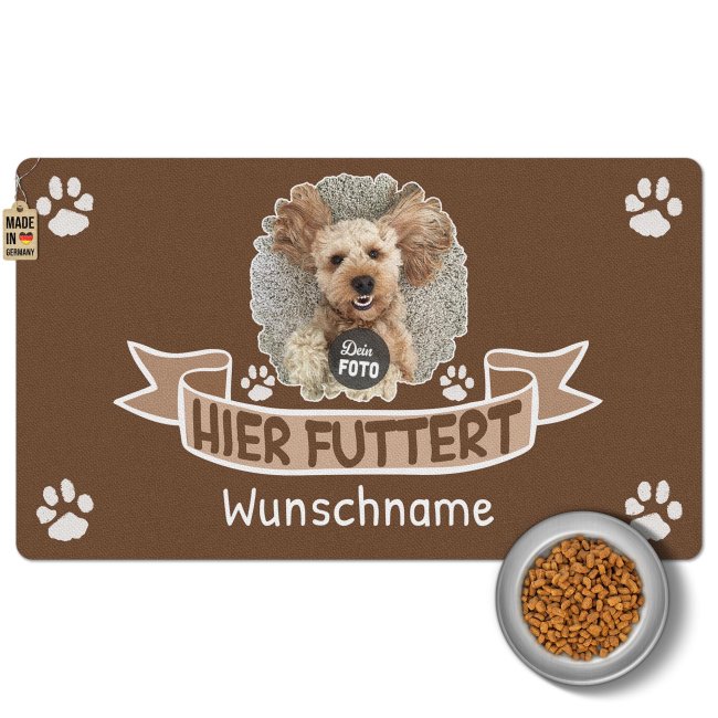 Napfunterlage mit Foto &amp; Name personalisieren - Hier futtert - 4 Gr&ouml;&szlig;en