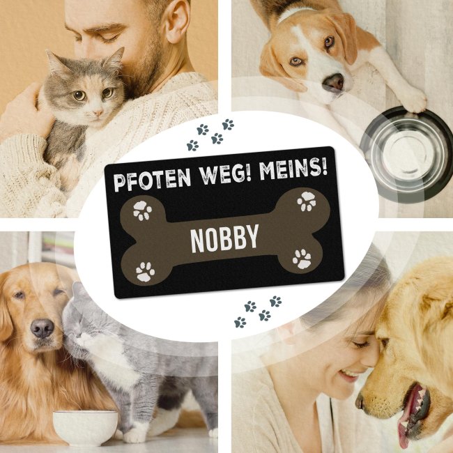 Napfunterlage f&uuml;r Hunde - mit Name personalisieren - Pfoten Weg, Meins! - 4 Gr&ouml;&szlig;en