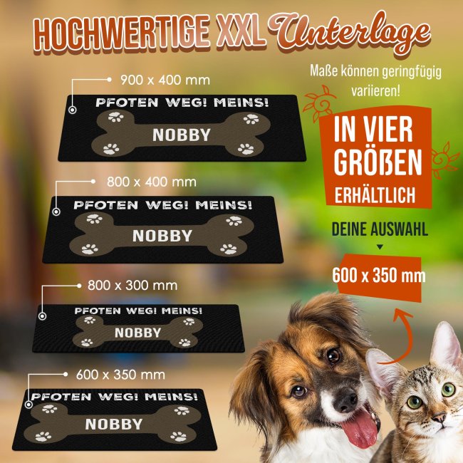 Napfunterlage f&uuml;r Hunde - mit Name personalisieren - Pfoten Weg, Meins! - 4 Gr&ouml;&szlig;en