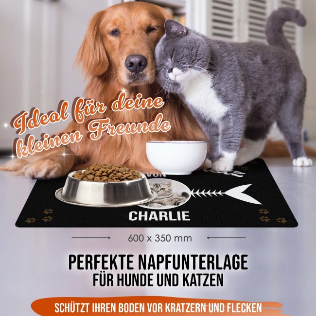 Napfunterlage f&uuml;r Katzen - mit Foto &amp; Name personalisieren - Schlemmerplatz - 4 Gr&ouml;&szlig;en