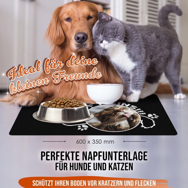 Napfunterlage f&uuml;r Katzen - mit Name personalisieren - Pfoten Weg, Meins! - 4 Gr&ouml;&szlig;en