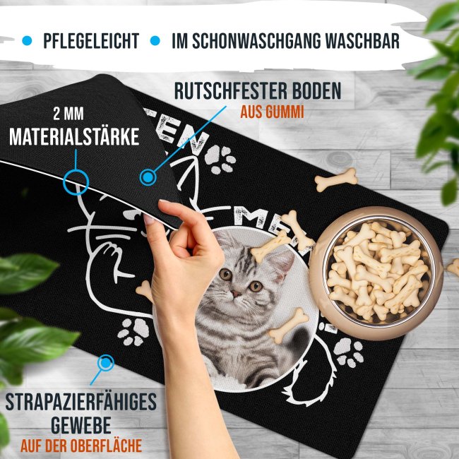 Napfunterlage f&uuml;r Katzen - mit Name personalisieren - Pfoten Weg, Meins! - 4 Gr&ouml;&szlig;en