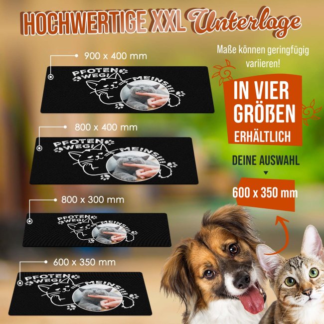 Napfunterlage f&uuml;r Katzen - mit Name personalisieren - Pfoten Weg, Meins! - 4 Gr&ouml;&szlig;en