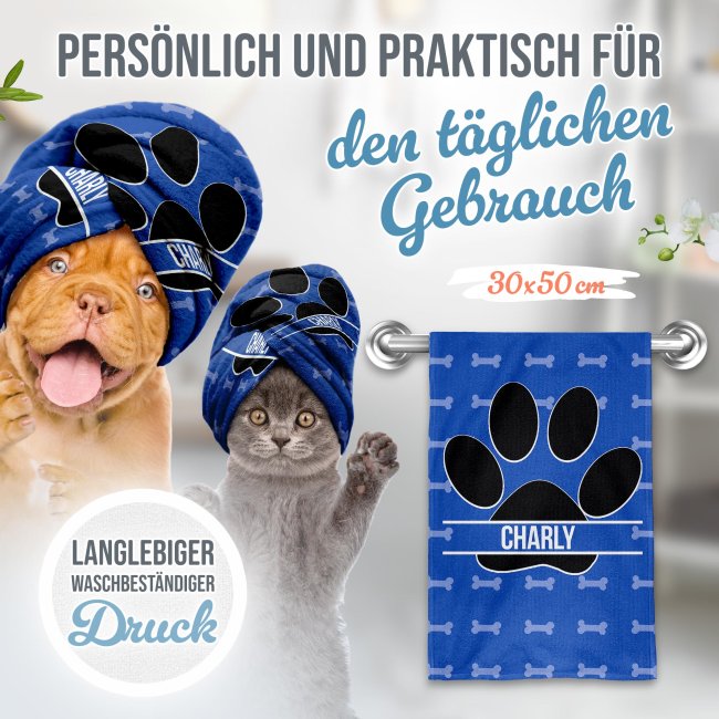 Pfotenhanduch f&uuml;r Tiere - Hunde Pfote - mit Name - in 5 Farben