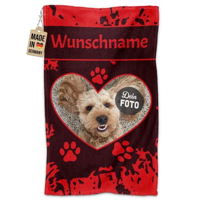 Pfotenhanduch f&uuml;r Tiere - Herz - mit Foto &amp; Name - 50 x 30 cm