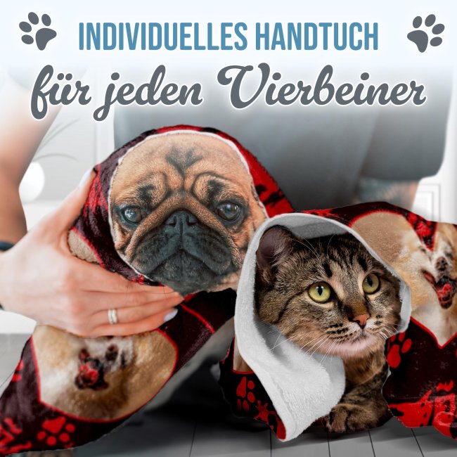 Pfotenhanduch f&uuml;r Tiere - Herz - mit Foto &amp; Name - in 5 Farben