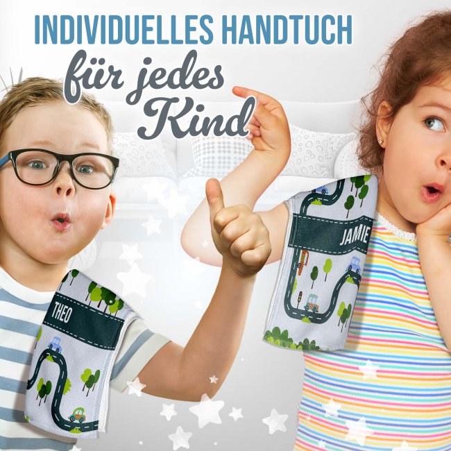 Kleines Kinder-Handtuch - Autos - mit Name - 50 x 30 cm