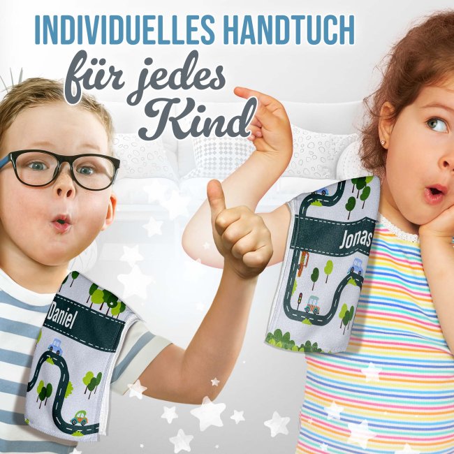 Kleines Kinder-Handtuch - Autos - mit Name - 50 x 30 cm