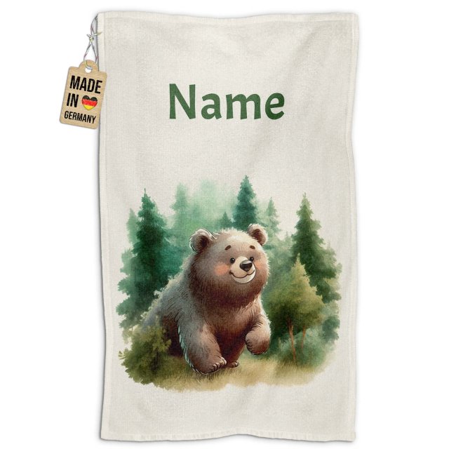 Kleines Kinder-Handtuch - B&auml;r im Wald - mit Name - 50 x 30 cm