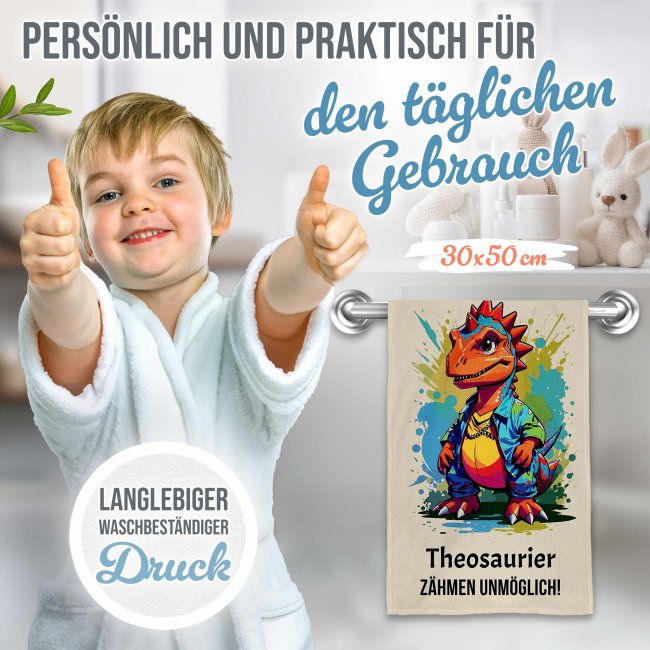 Kleines Kinder-Handtuch - Dino - mit Name - 50 x 30 cm