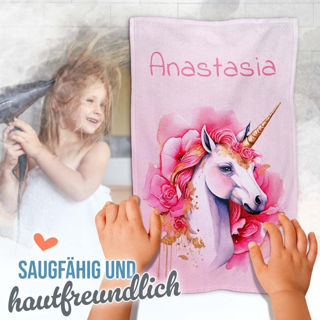 Kleines Kinder-Handtuch - Einhorn - mit Name - 50 x 30 cm