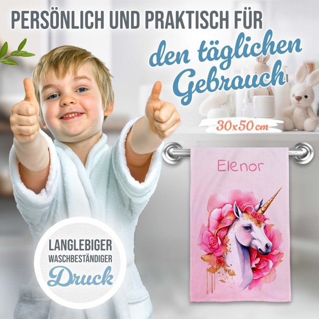 Kleines Kinder-Handtuch - Einhorn - mit Name - 50 x 30 cm