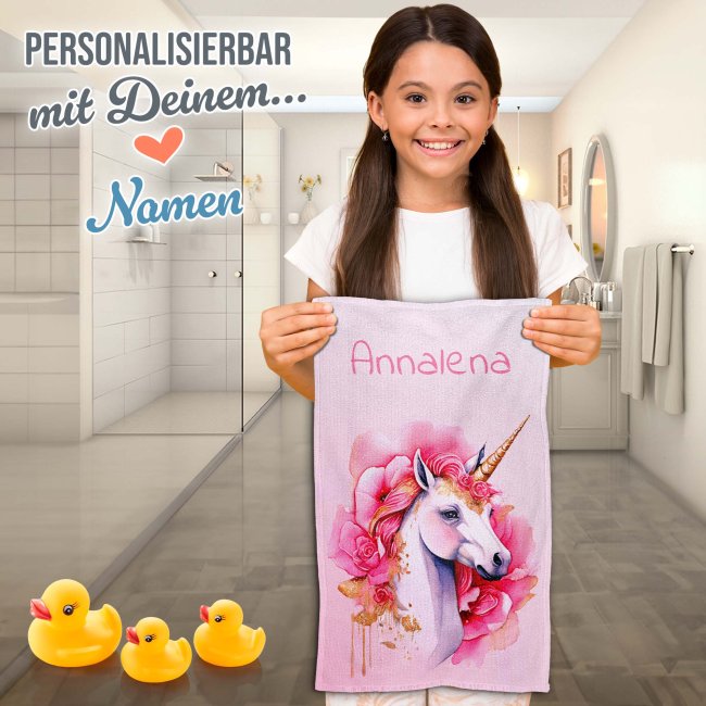 Kleines Kinder-Handtuch - Einhorn - mit Name - 50 x 30 cm