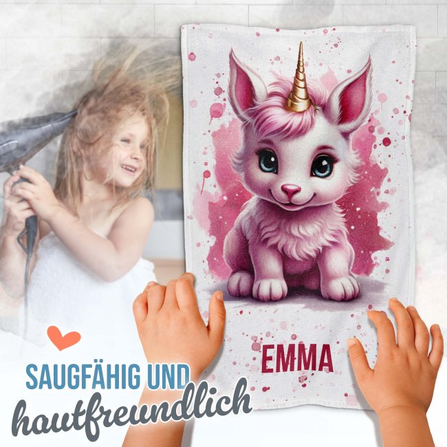 Kleines Kinder-Handtuch - Babyeinhorn - mit Name - 50 x 30 cm