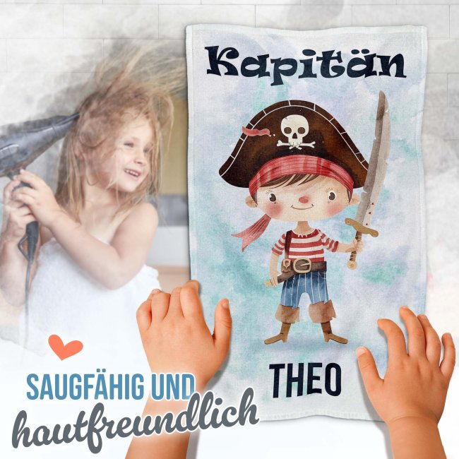 Kleines Kinder-Handtuch - Kapit&auml;n - mit Name - 50 x 30 cm