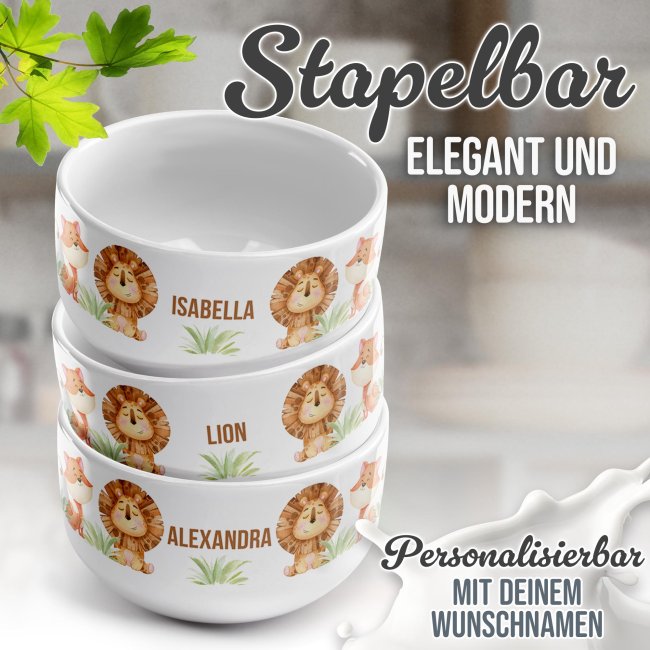 Kinder-M&uuml;slischale - Lustige Tierchen - mit Name - 500 ml