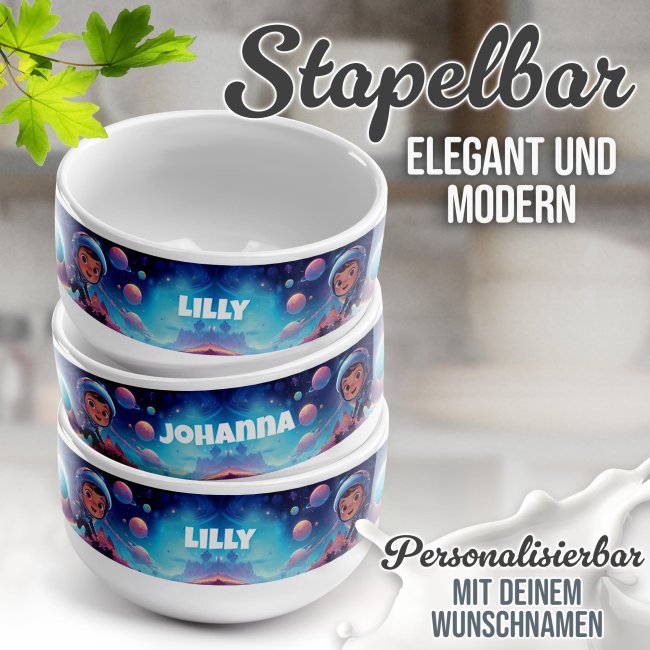 Kinder-M&uuml;slischale - Astronaut - mit Name - 500 ml