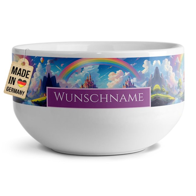 Kinder-M&uuml;slischale - Regenbogen - Schloss - mit Name - 500 ml