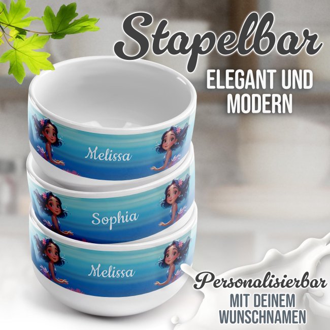 Kinder-M&uuml;slischale - Meerjungfrau - mit Name - 500 ml