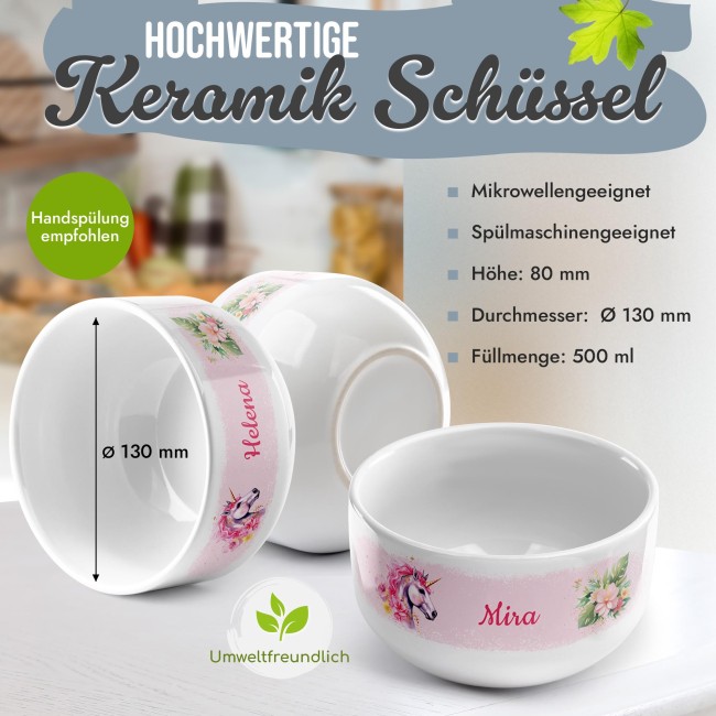 Kinder-M&uuml;slischale - Einhorn Rosa - mit Name - 500 ml